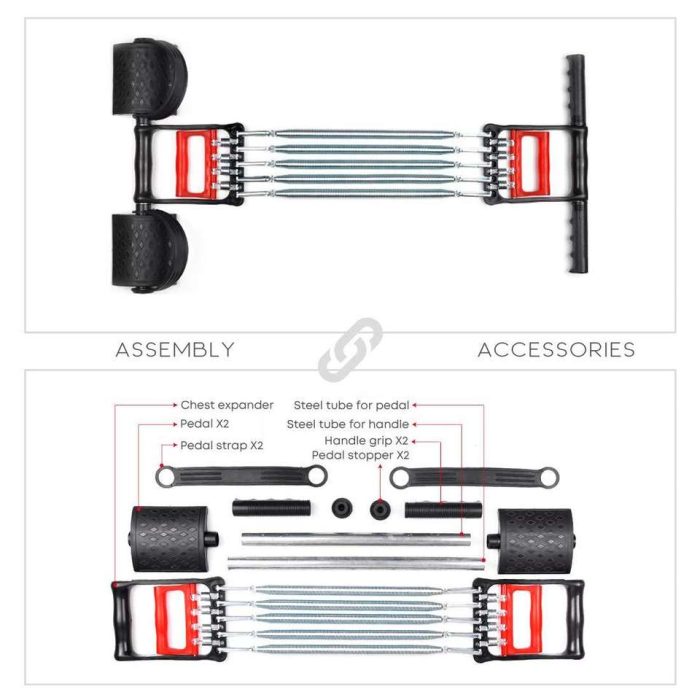 BunnyHi WLQ004 Three in One Fitness Device Spring Chest Expander Grip Strength Enhancer Pedal Pull Rope with 5 Metal Springs 1