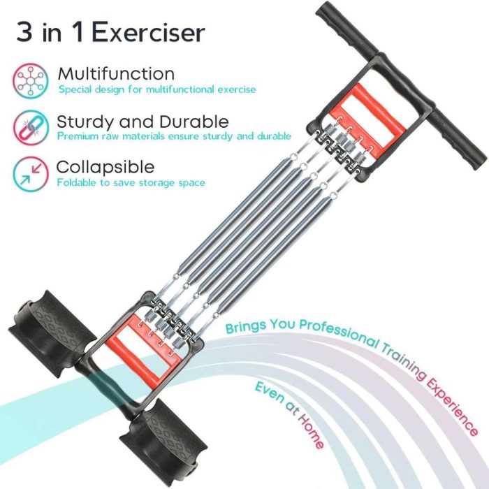 BunnyHi WLQ004 Three in One Fitness Device Spring Chest Expander Grip Strength Enhancer Pedal Pull Rope with 5 Metal Springs 2