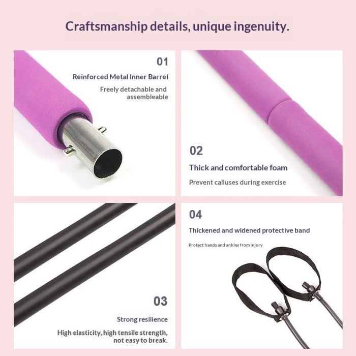 Pilates Yoga EVA Adjustable Resistance Bar Fitness Stick Trainer Elastic Rope-Multifunctional Hip Training Home Exercise 2